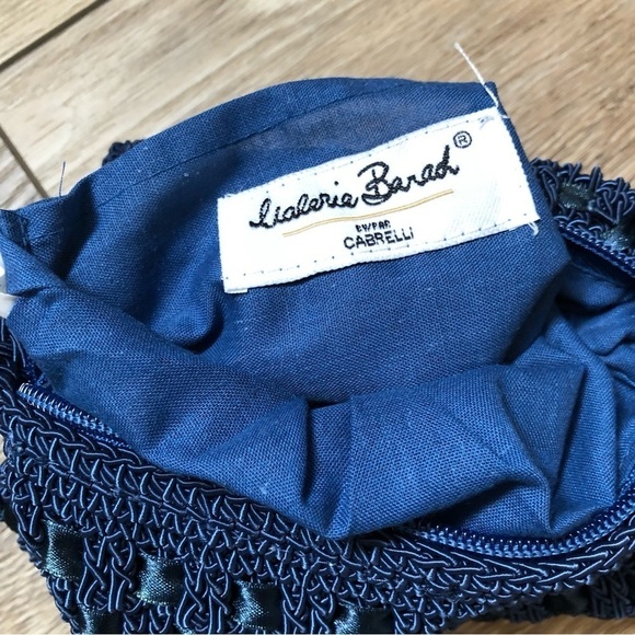 VTG Valerie Barad for Cabrelli purse cross body bag navy blue ribbon crochet - Picture 6 of 7